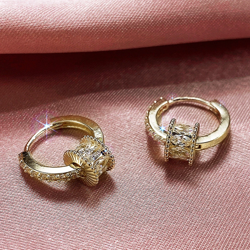 Small waist good luck earrings for women simple detachable full zircon earrings fashionable copper earrings