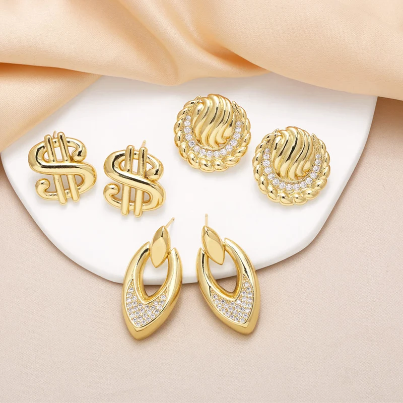 AS jewelry studs Europe and the United States hot selling gold earrings copper plated 18k gold inlaid zircon earrings earrings erw15