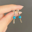 Retro ethnic style earrings imitation turquoise geometric earrings simple Xiaohongshu same style ear bone hoop earrings