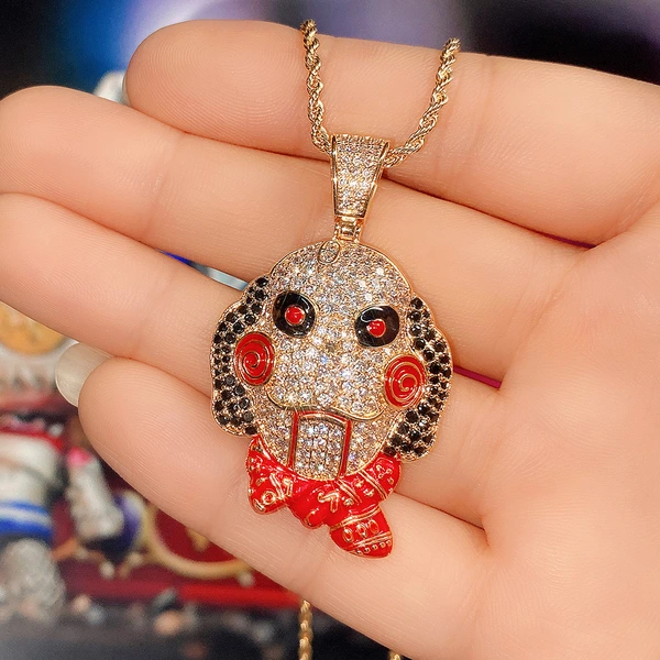 European and American hip-hop jewelry fun horror chainsaw doll trend pendant men's copper inlaid zircon punk exaggerated necklace