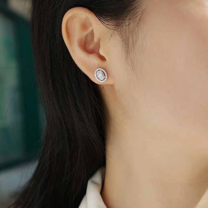 Micro-inlaid daily wear earrings for women, oval geometric inlaid zircon jewelry factory direct sales earrings