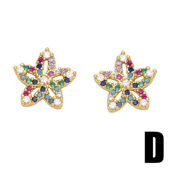 European and American jewelry love flower star earrings women's fashion personality micro-inlaid colored zircon earrings ert18