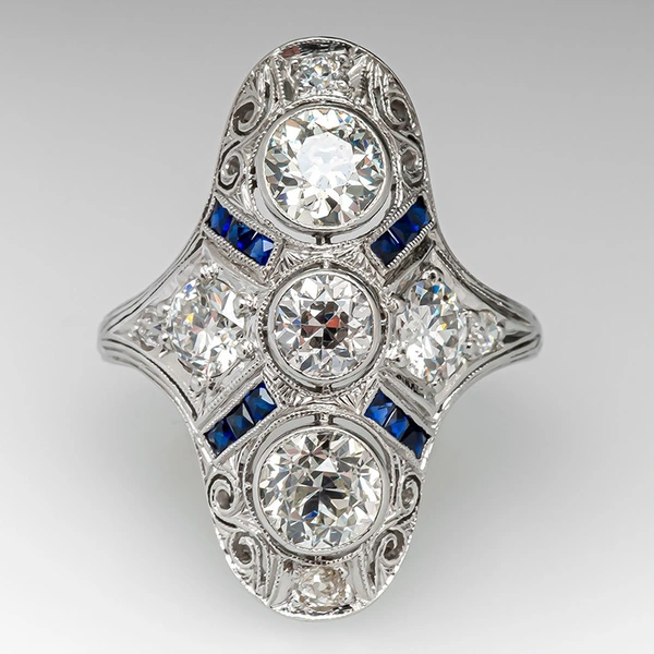 Retro ring female geometric French retro ring female palace style light luxury style ring