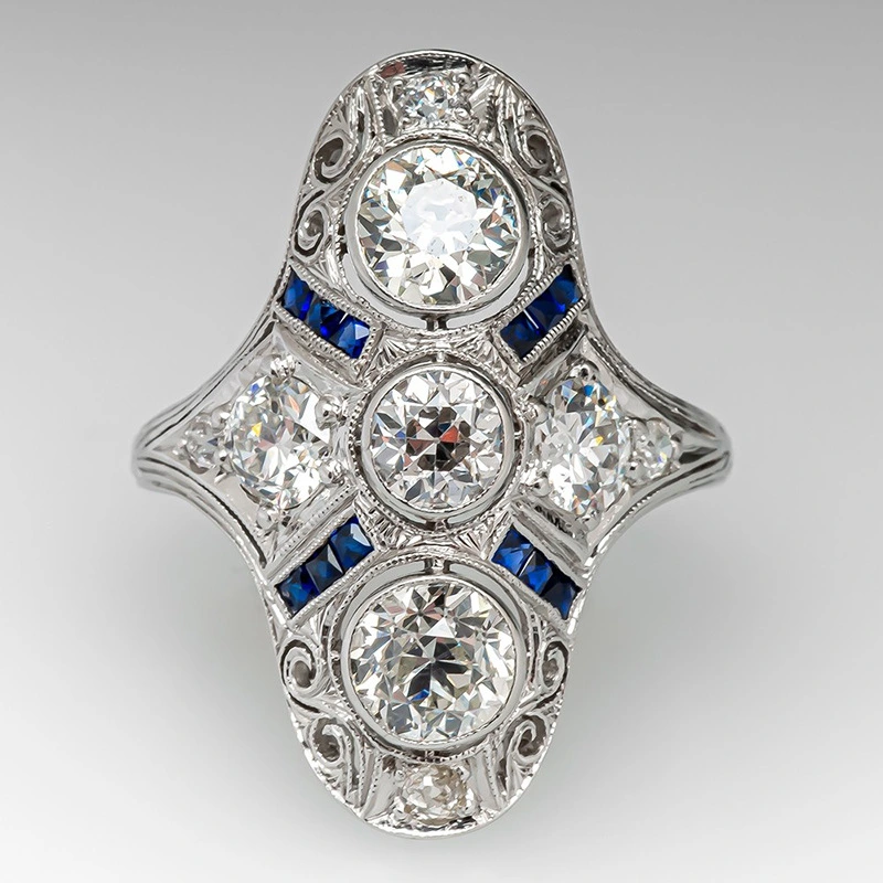 Retro ring female geometric French retro ring female palace style light luxury style ring