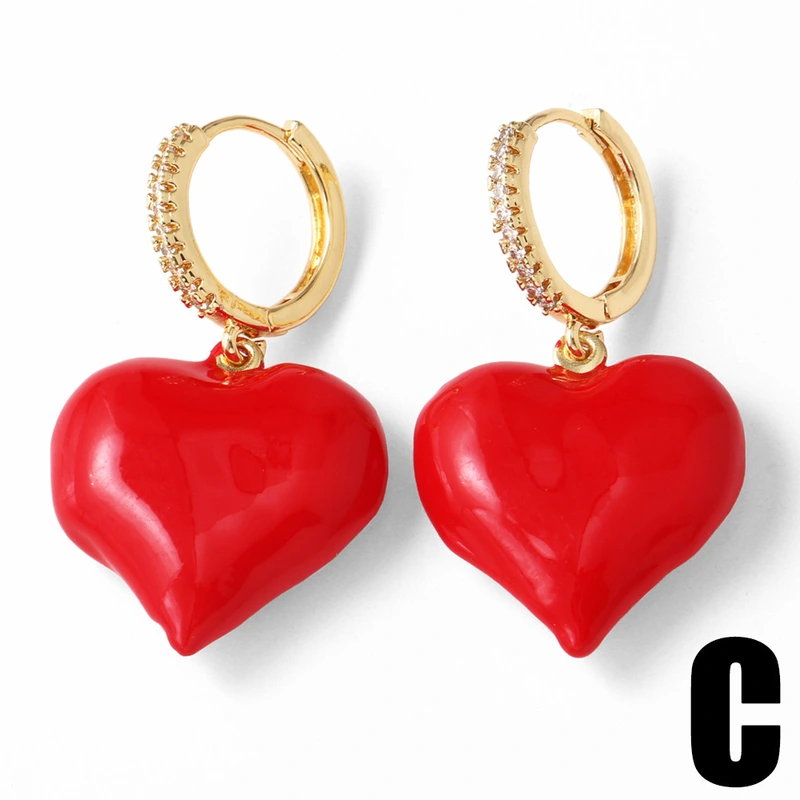 AS jewelry inlaid zircon copper plated real gold love heart shaped oil drop earrings earrings earrings ery54