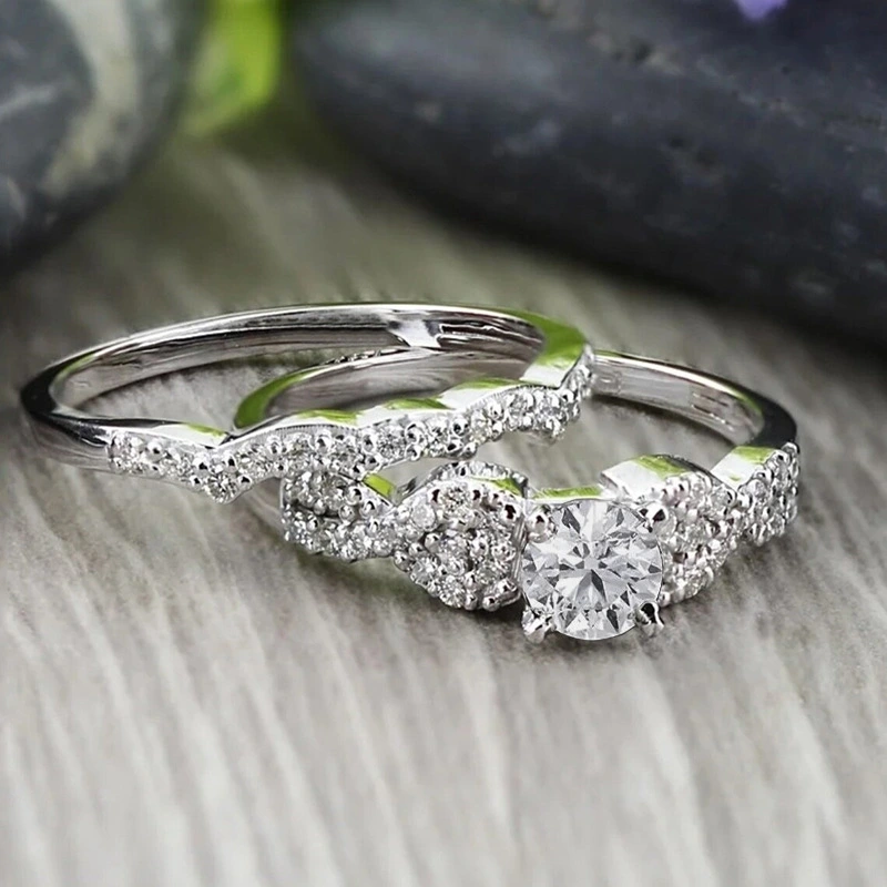  European and American fashion shiny couple rings for women, luxurious design wedding rings, geometric high-end two sets of rings