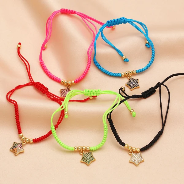 European and American inlaid colored zircon five-pointed star bracelet female personality creative versatile braided rope bracelet brm52