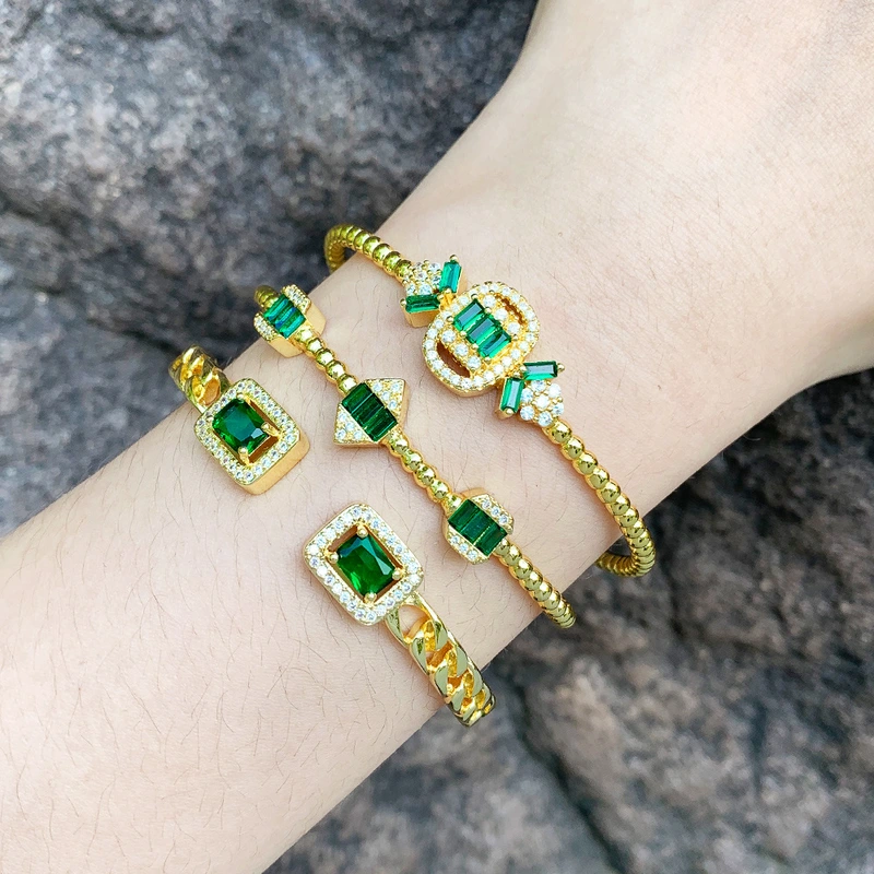 European and American new temperament retro emerald zircon bracelet niche light luxury high-end sugar cube bracelet brd77