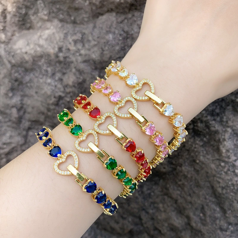 European and American light luxury high-end love zircon bracelet niche fashion temperament retro versatile colored gemstone bracelet brc02