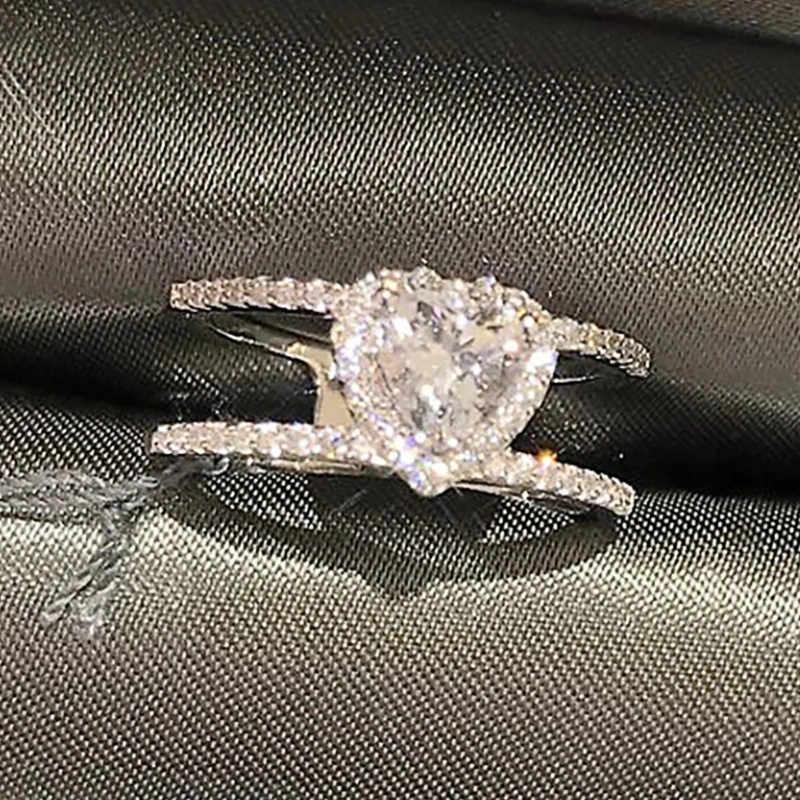  New double-layer love ring for women, princess-style luxury ring, factory direct sales, elegant lady style