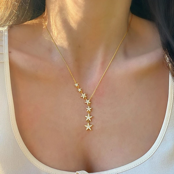 Korean version of the Big Dipper necklace for women, micro-inlaid zircon and five-pointed star clavicle necklace, elegant necklace
