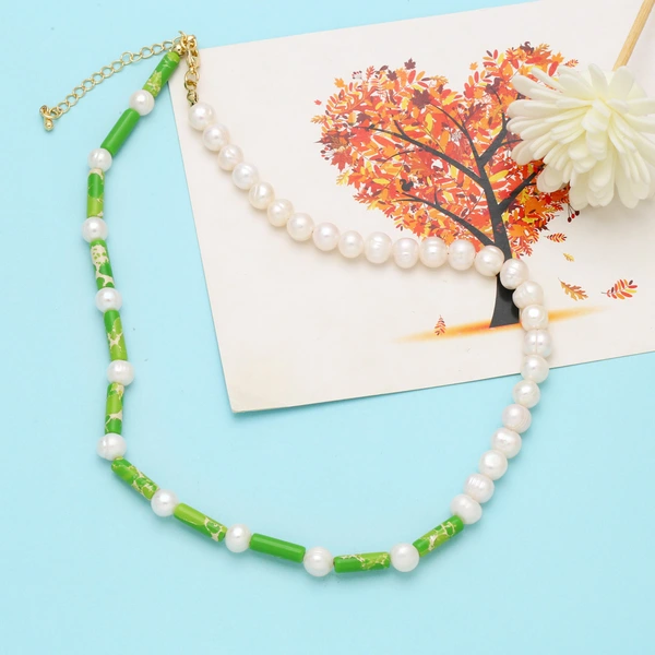 Clearance 2023 European and American green splicing pearl necklace Internet celebrity trend fashion temperament clavicle chain necklace nkb469