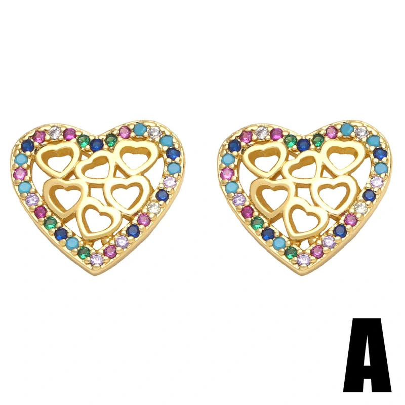 Colored zirconium geometric heart earrings earrings for women European and American fashion simple style Internet celebrity retro snake earrings era014