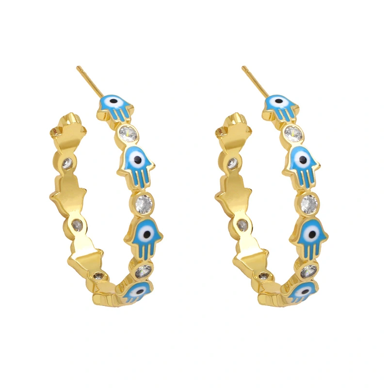 Clearance European and American style retro Fatima hand earrings female trendy personality color drop oil C shape earrings ers99