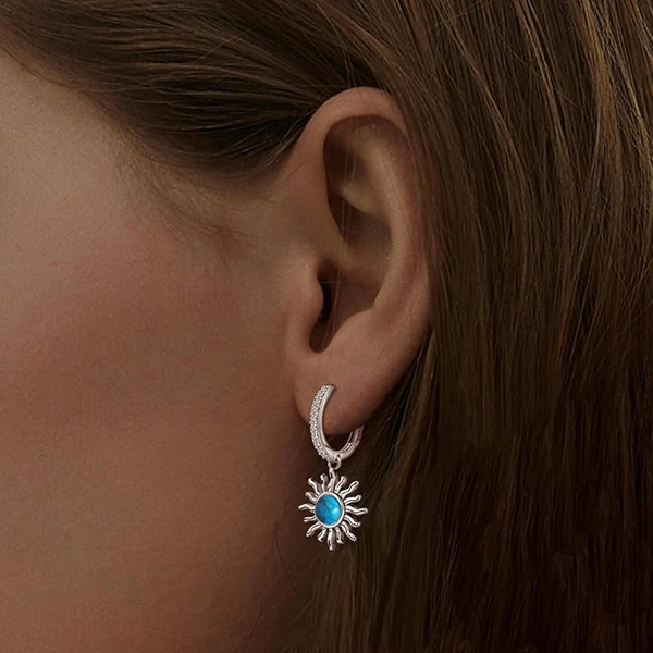  Source manufacturer retro imitation turquoise earrings for women sunflower exquisite design jewelry light luxury style fashion sense