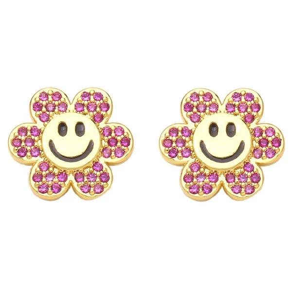 Clearance flower smiley face earrings female earrings European and American niche design fashion diamond sunflower earrings era101