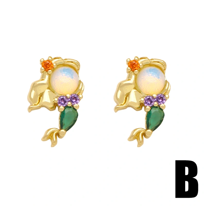 European and American new fairy tale princess earrings female temperament versatile inlaid colorful zirconium mermaid earrings erz13
