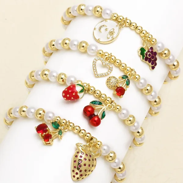 AS jewelry European and American hot-selling pearl fruit cherry strawberry pendant bracelet gold-plated bracelet brm81