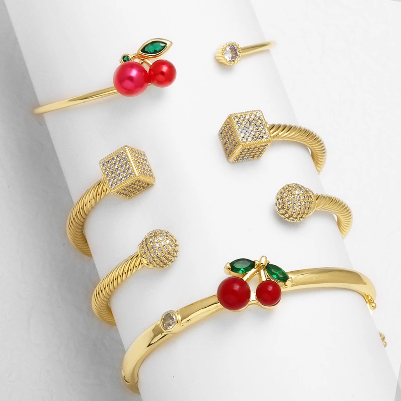 AS jewelry new hot selling fruit cherry full zircon cube gold-plated bracelet bracelet bre91 bangle