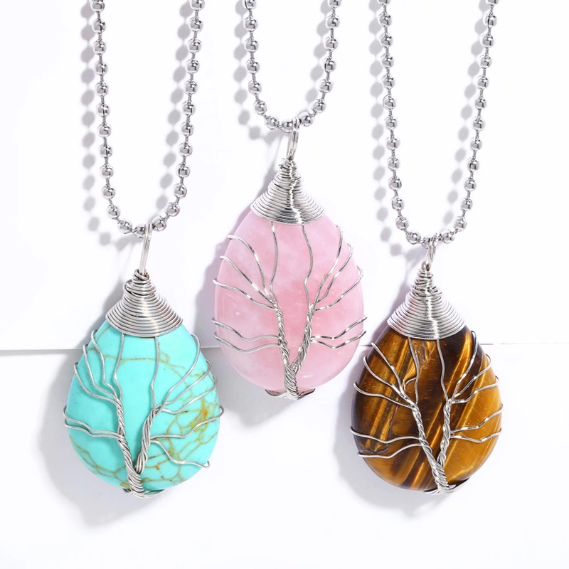 Hot selling teardrop-shaped necklace tree of life winding pendant amethyst turquoise agate pendant nkb637