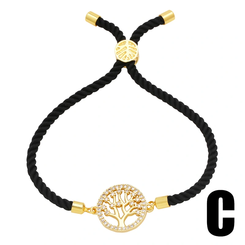 European and American fashion black rope bracelet men and women niche high-end tree of life inlaid zircon hand jewelry brm55