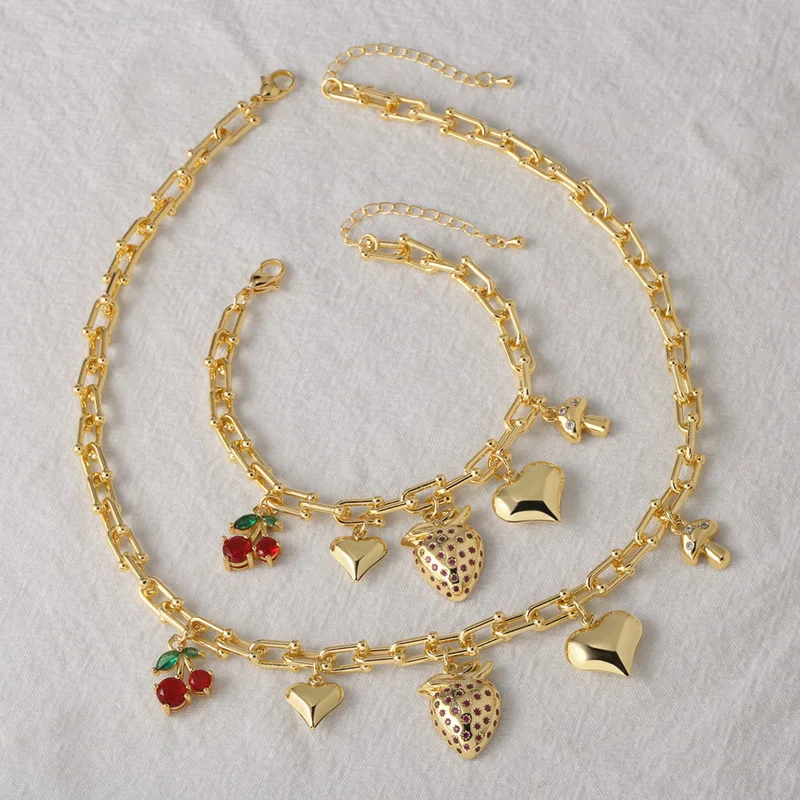 Clearance love peach heart pendant necklace gold-plated fruit cherry strawberry clavicle chain nku25