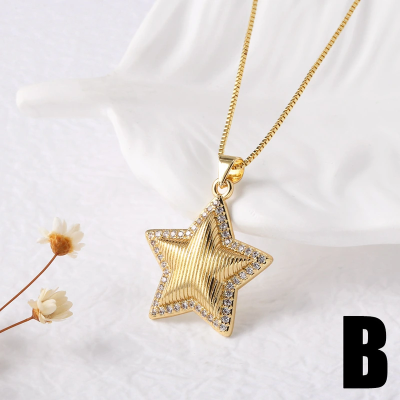AS jewelry retro sun pendant necklace copper plated real gold five-pointed star clavicle chain nkz04