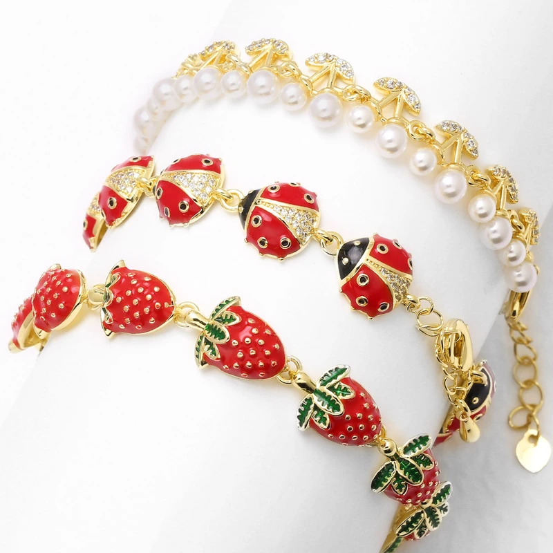AS jewelry new pearl cherry strawberry insect oil drop bracelet brj54 bracelet