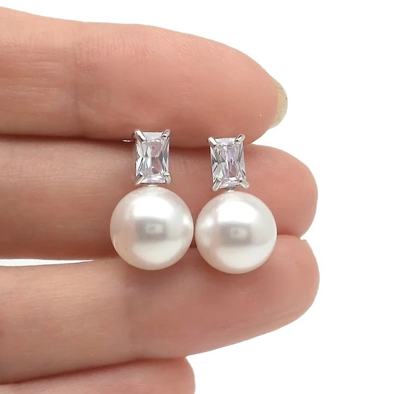 European and American large diameter imitation pearl earrings fashionable and simple style temperament square diamond earrings ladies earrings