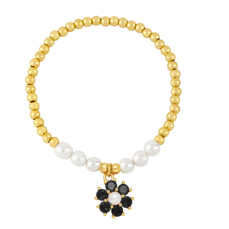 Clearance colored zircon flower beaded pearl bracelet female European and American summer niche design hand jewelry brh86