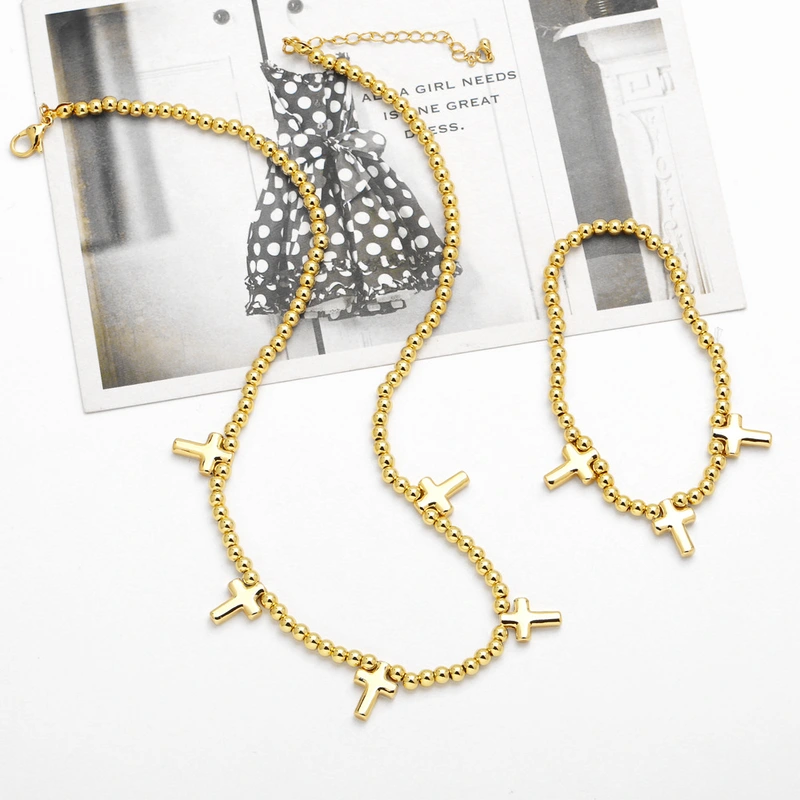 AS jewelry hot selling cross pendant necklace copper plated real gold bracelet bracelet necklace nky66