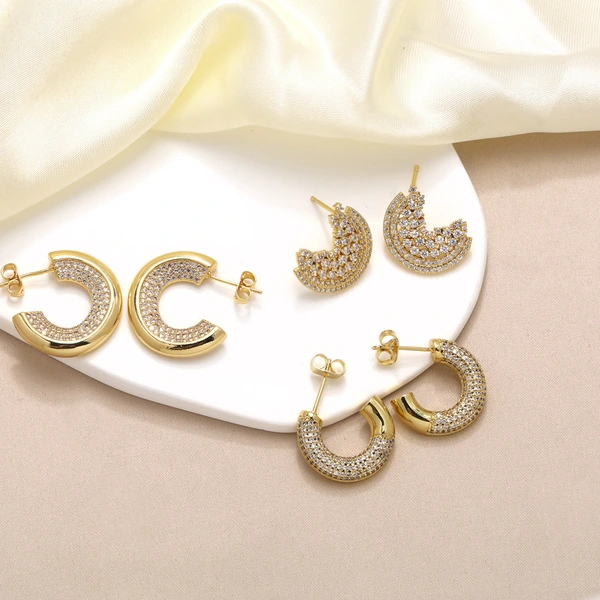 AS jewelry studs hot selling C-shaped earrings for women inlaid with zircon gold-plated geometric earrings erz26