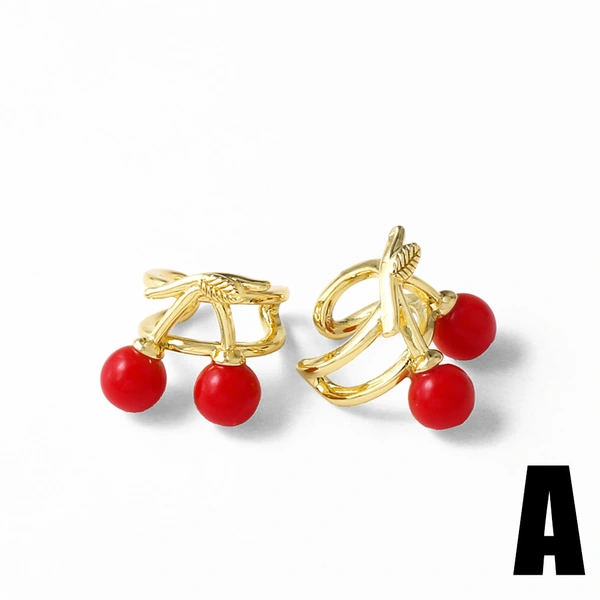 AS jewelry new fruit cherry ear bone clip copper plated 18k gold earrings ear clip female erz22