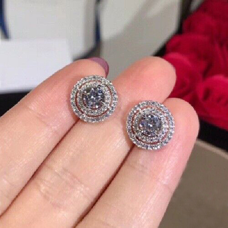 Fashionable and exquisite shining earrings for women, micro-inlaid zircon, elegant earrings, European and American super popular geometric earrings