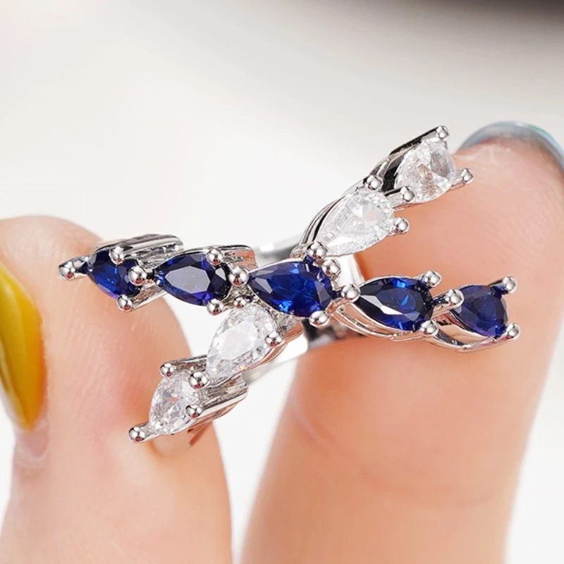 Cross two-color teardrop ring female classic fashionable creative versatile ring contrast color smart dance female ring