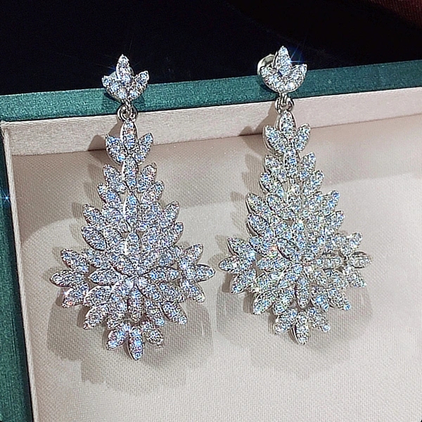 High-end heavy-duty wedding accessories European and American bride fashion evening niche earrings luxury full diamond earrings