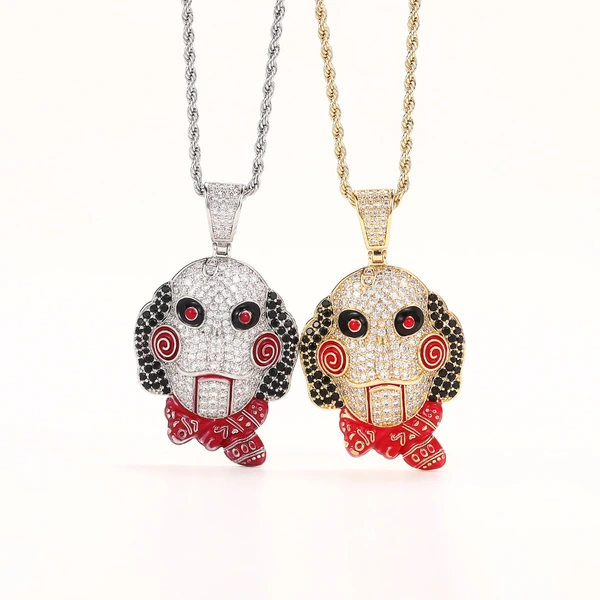 European and American hip-hop jewelry fun horror chainsaw doll trend pendant men's copper inlaid zircon punk exaggerated necklace