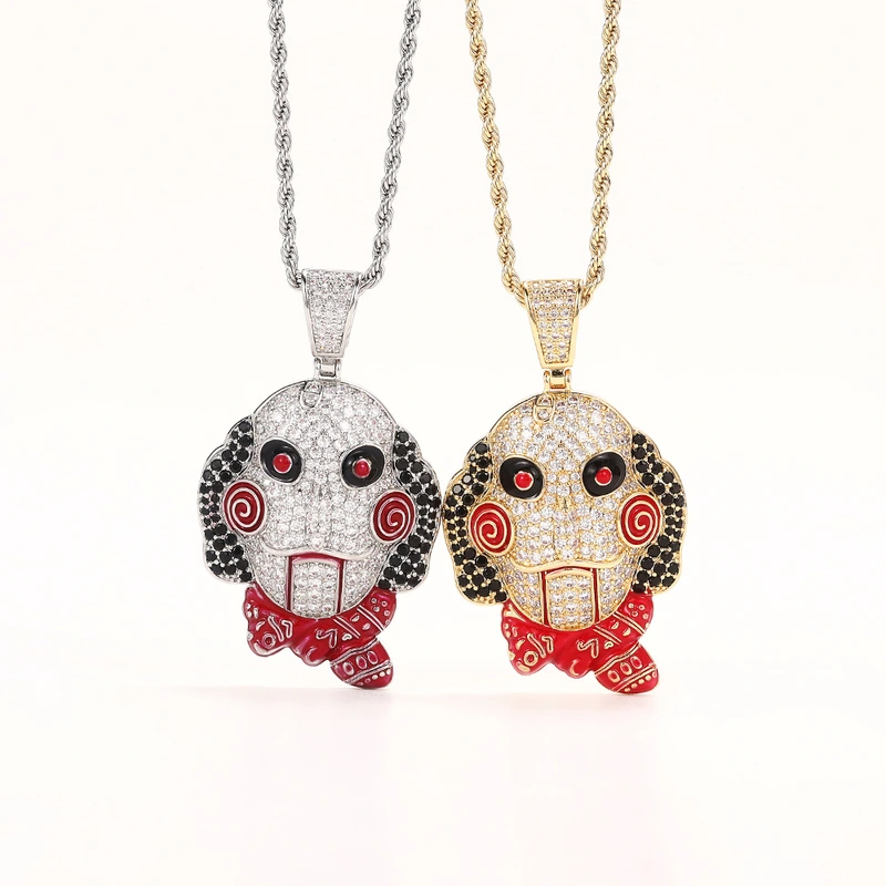European and American hip-hop jewelry fun horror chainsaw doll trend pendant men's copper inlaid zircon punk exaggerated necklace