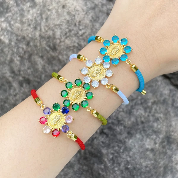 Hot selling fashion Madonna flower braided bracelet women inlaid with colored zircon accessories bracelet bra63
