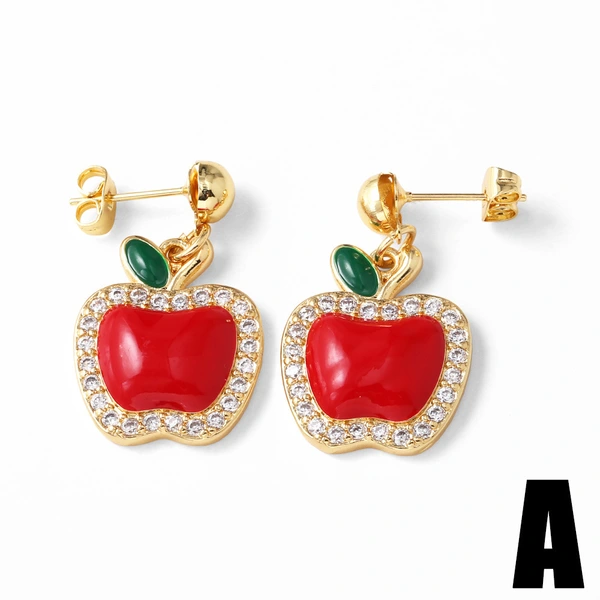AS jewelry new oil-drip copper plated 18k gold fruit insect strawberry earrings earrings female ery28