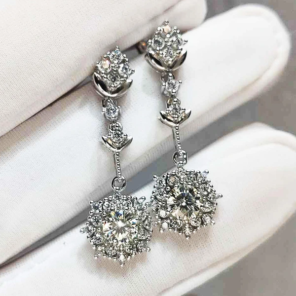 Korean fashion earrings long tassel round diamond earrings European and American flower zircon earrings wholesale
