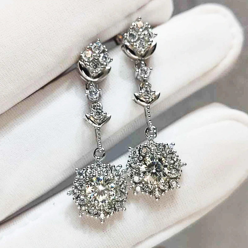 Korean fashion earrings long tassel round diamond earrings European and American flower zircon earrings wholesale