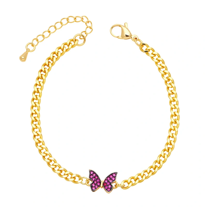 European and American style personality Cuban chain bracelet female Internet celebrity fashion trend high-end inlaid zircon butterfly bracelet brj33