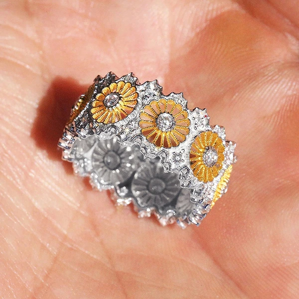  European and American hot-selling floral geometric rings, pastoral temperament, elegant rings for women, two-color, fresh and popular jewelry