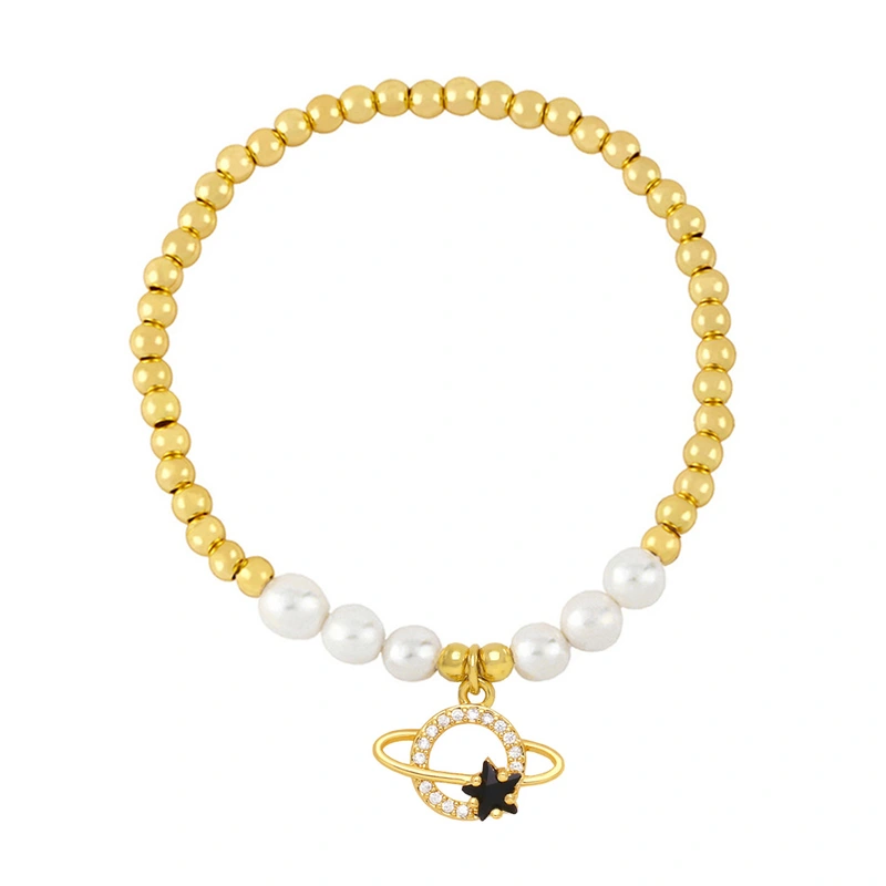 Clearance European and American jewelry wholesale fashion planet pendant bracelet pearl bracelet gold beaded bracelet brj15