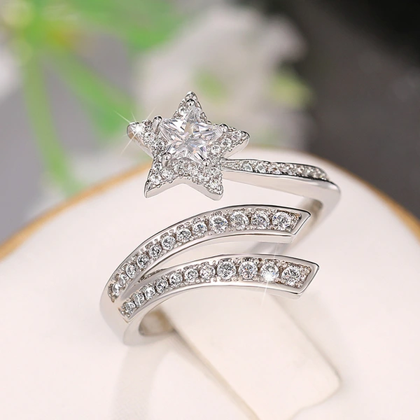 Super fairy design ring double layer wrapped sun and moon star open ring star meteor earring jewelry set