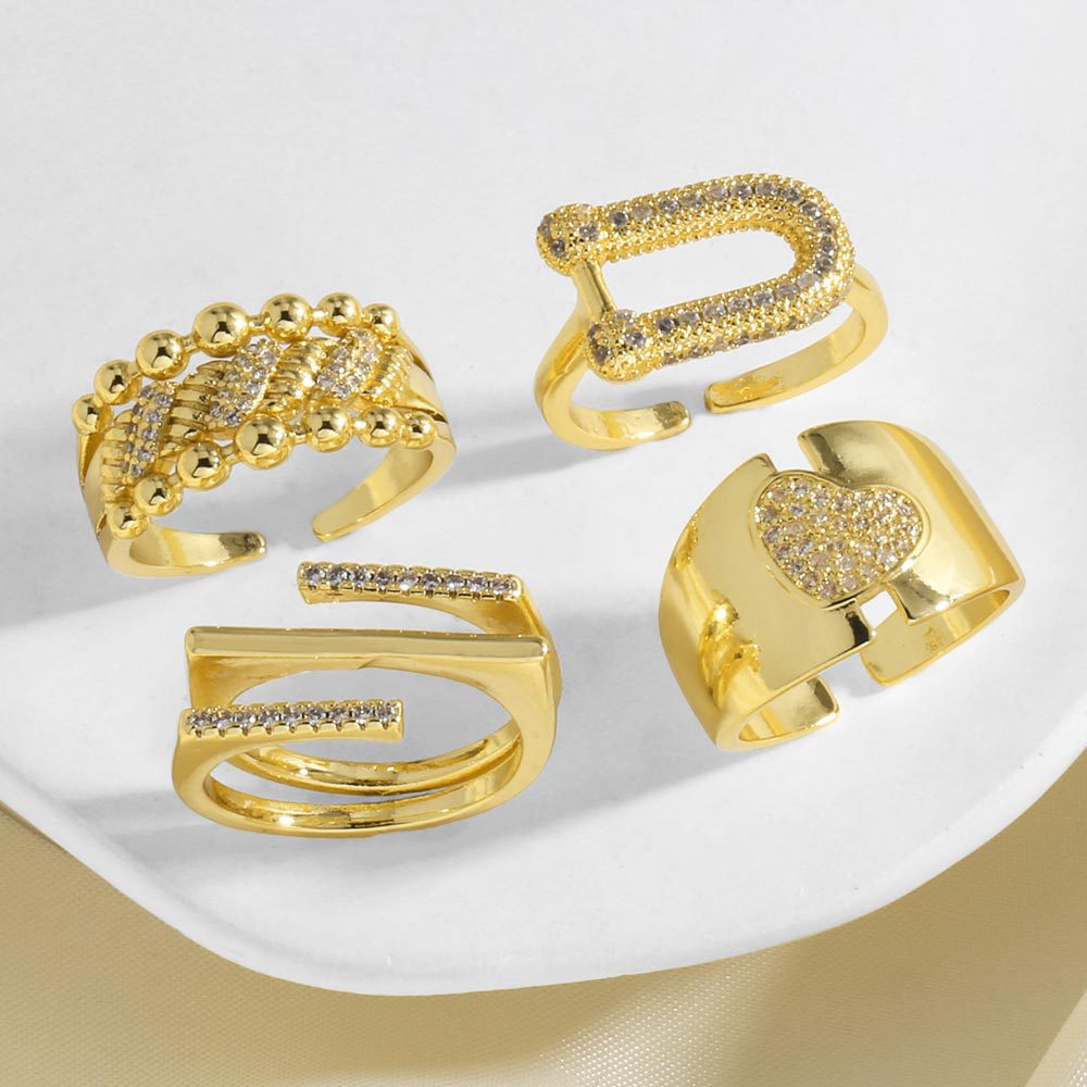 AS jewelry hot selling full zircon U-shaped love ring female gold-plated open ring rim98