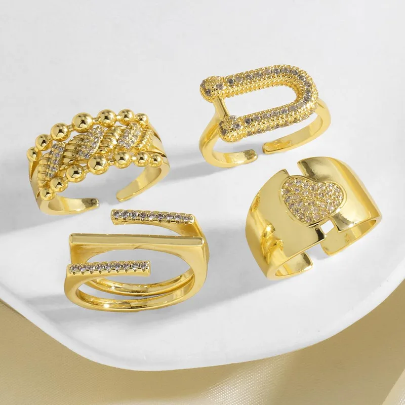 AS jewelry hot selling full zircon U-shaped love ring female gold-plated open ring rim98