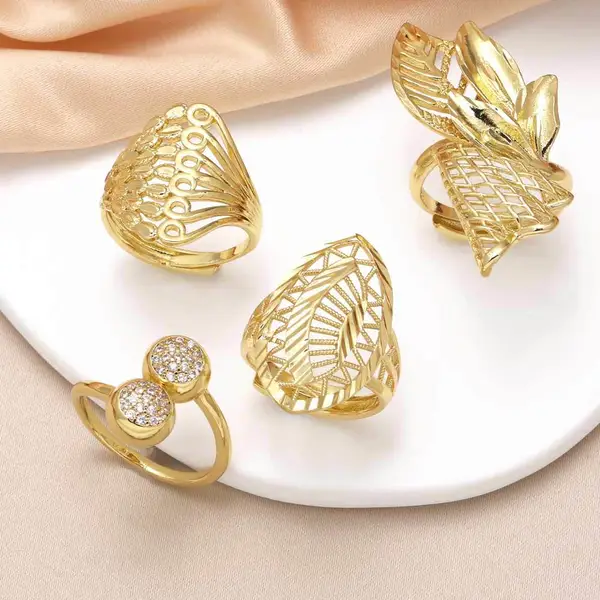 AS jewelry hot selling hollow leaf open ring female copper plated 18k close ring ring rij57