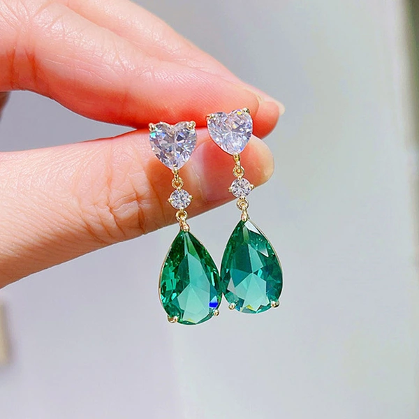 Exquisite light sea blue colored gemstone crystal zircon earrings summer new light luxury pear-shaped teardrop earrings